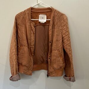 Anthropologie pink/brown Quilted Bomber Jacket
